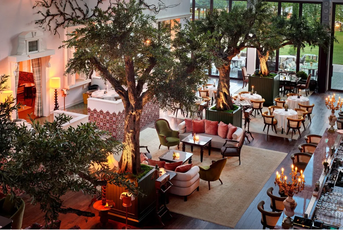 two men laughing white sitting on chairs
